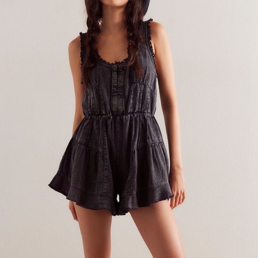 We The Free Black Washed Denim Romper